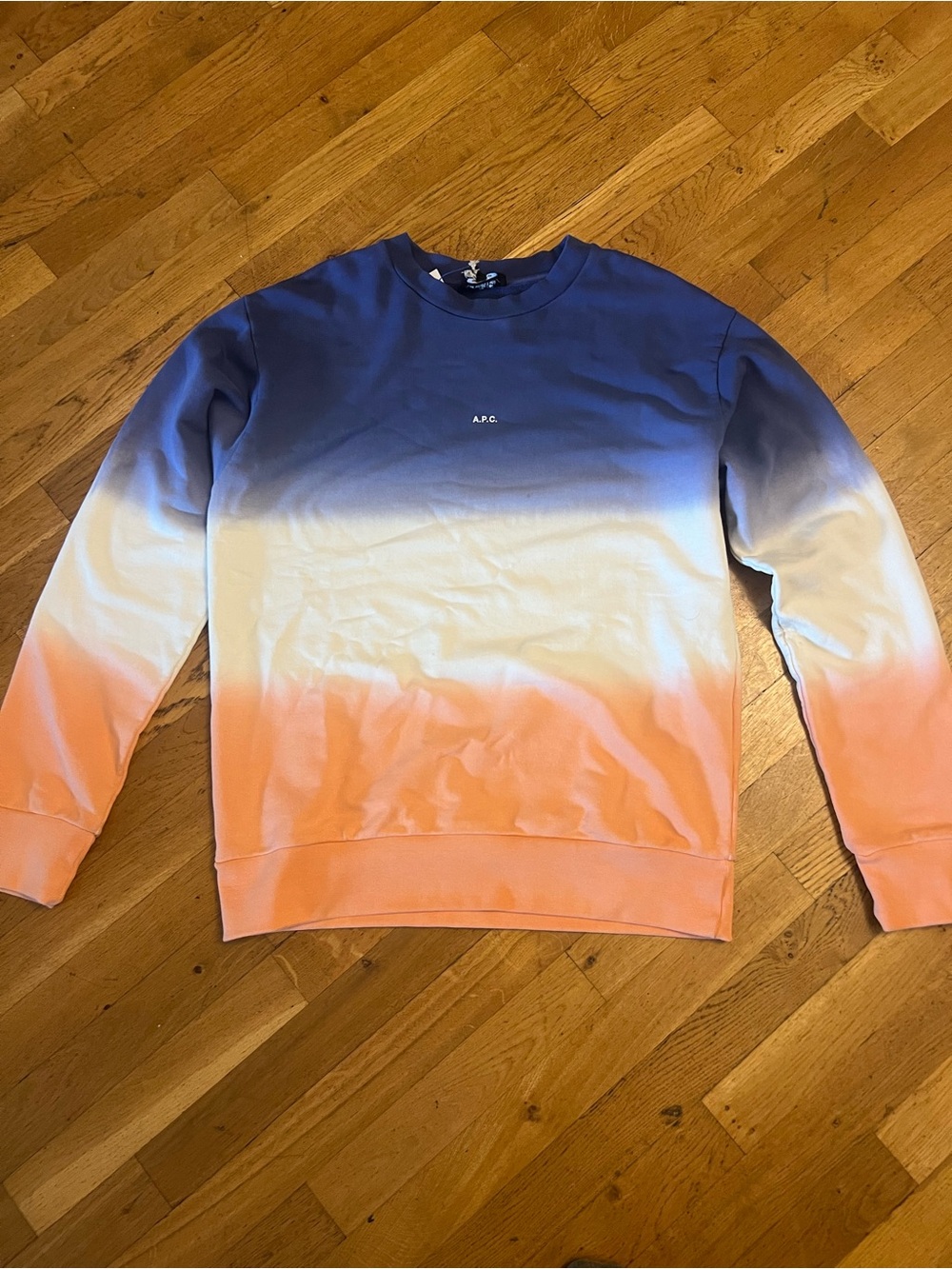 A.P.C. Ombre Crewneck Sweatshirt in Blue, White & Peach